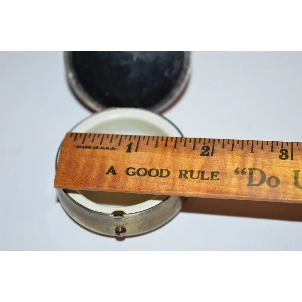 Fossil Decorative Pill Box Trinket‎ Case Metal Leather top floral Estate find